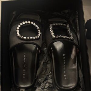 Les Petits Joueurs Black Embellished Women's Slides